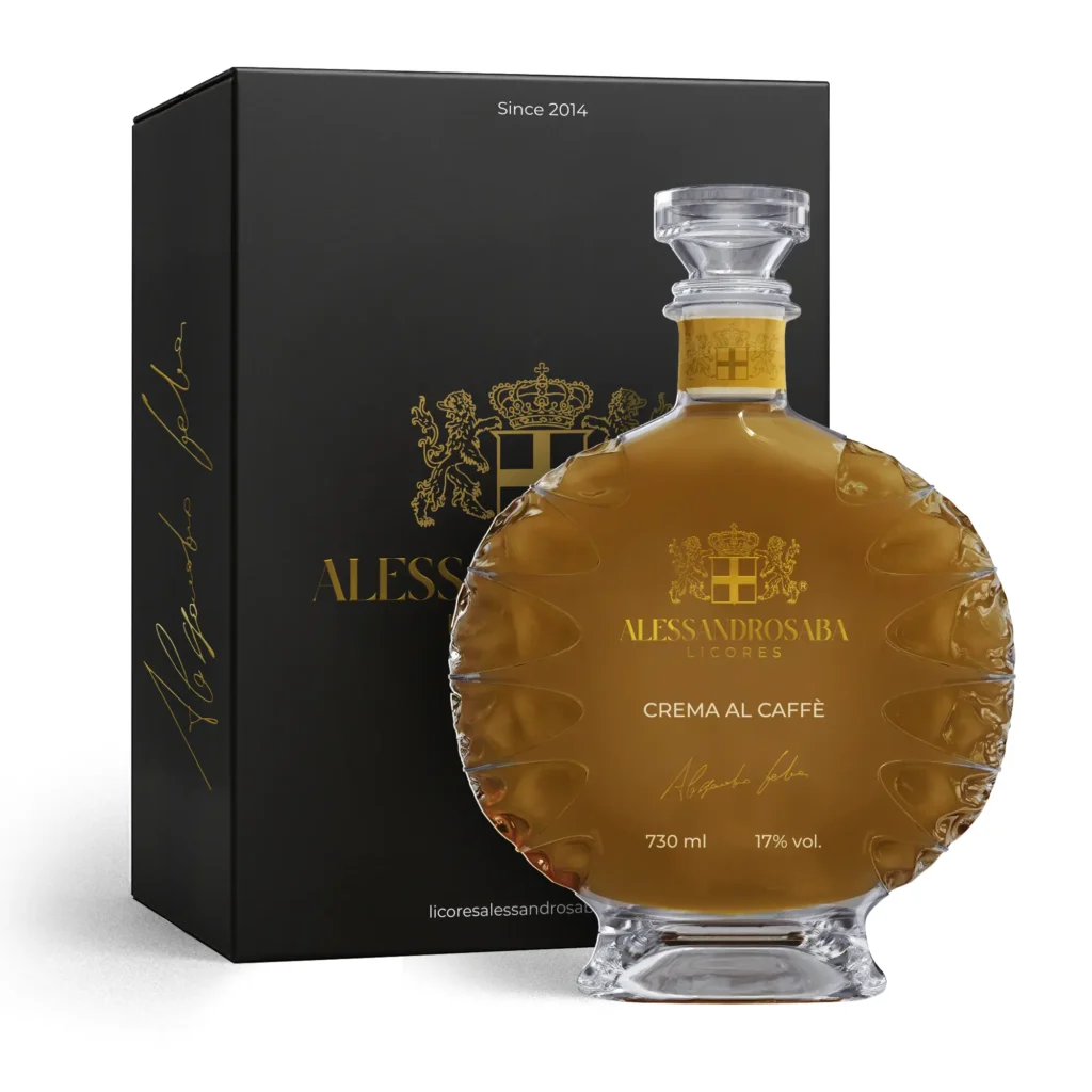 Garrafa de licor cremoso de café com grãos torrados