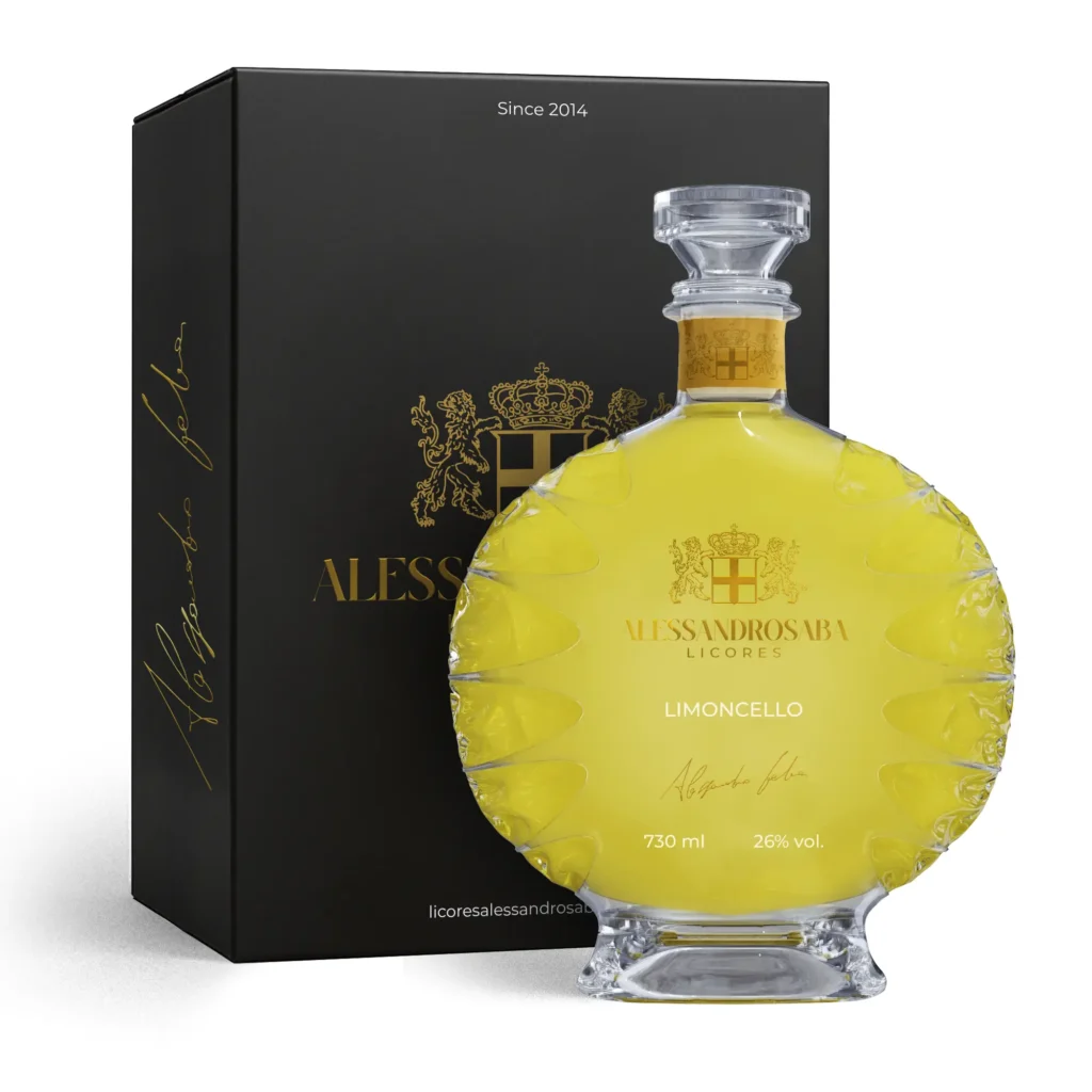 Garrafa de limoncello artesanal com limões sicilianos